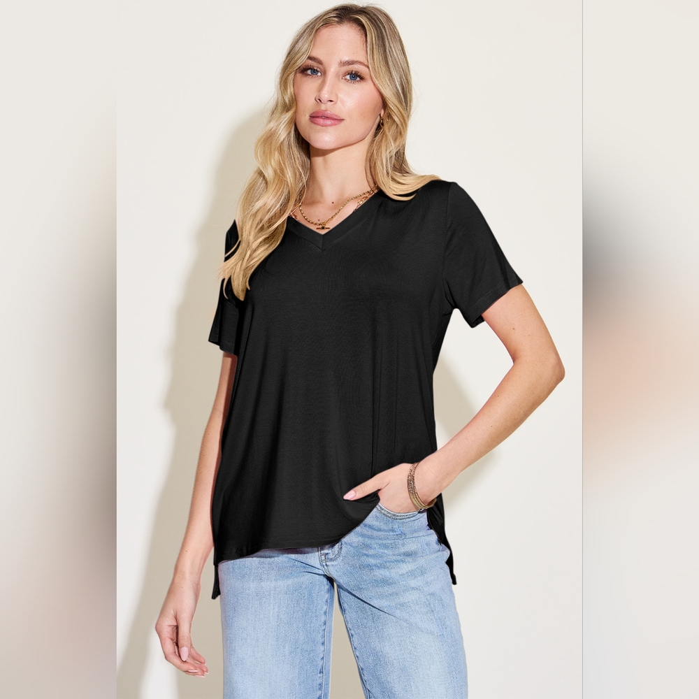 Basic Bae Bamboo Full Size V-Neck High-Low T-Shirt